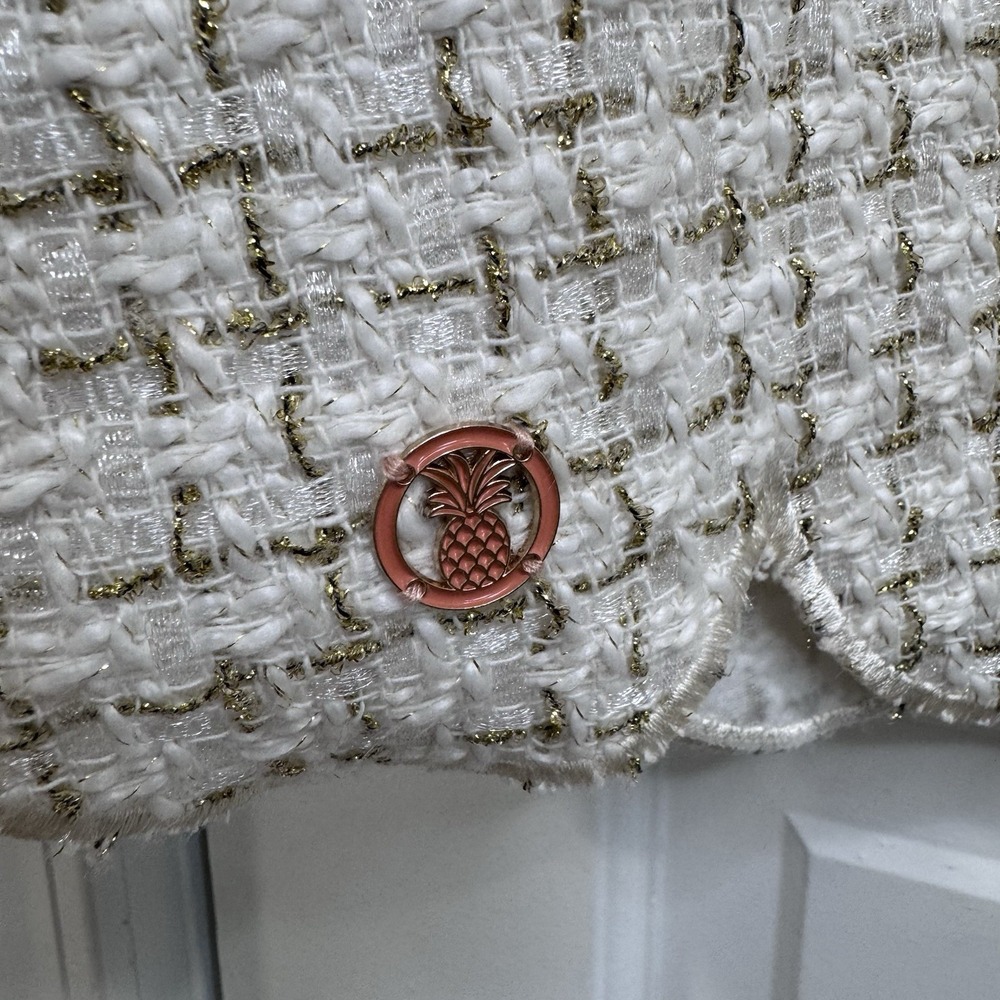 Simply Southern Tweed Dress Size S White Gold Pearl Button Puff Sleeve - Picture 4 of 9
